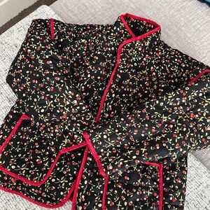 Wyeysyt Women's Cropped Puffer Jacket Lightweight Floral Print Long Sleeve - M